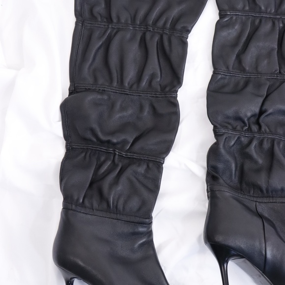 Paolini Designer Leather pointed toe high heel black over the knee boots US 8 - Picture 8 of 16